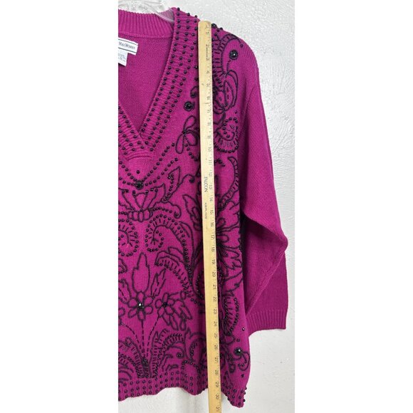 VTG August Max Woman 2X Plus Beaded Hot Pink V-Neck Sweater Ramie/Cotton GUC - Picture 6 of 8